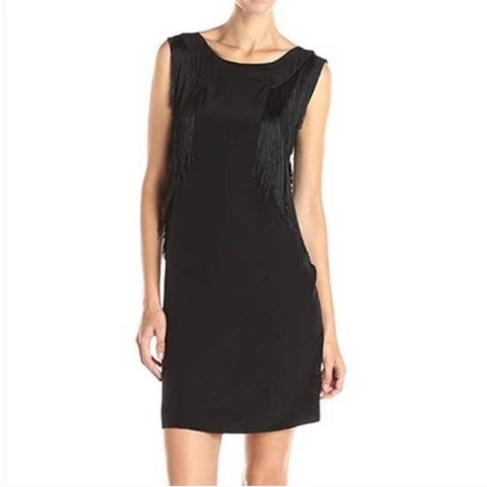 Rebecca Taylor fringe little black silk‎ mini dress sz M Mint Cond - Picture 2 of 16
